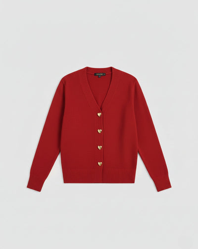 Elegancki wełniany kardigan z guzikami w kształcie serca