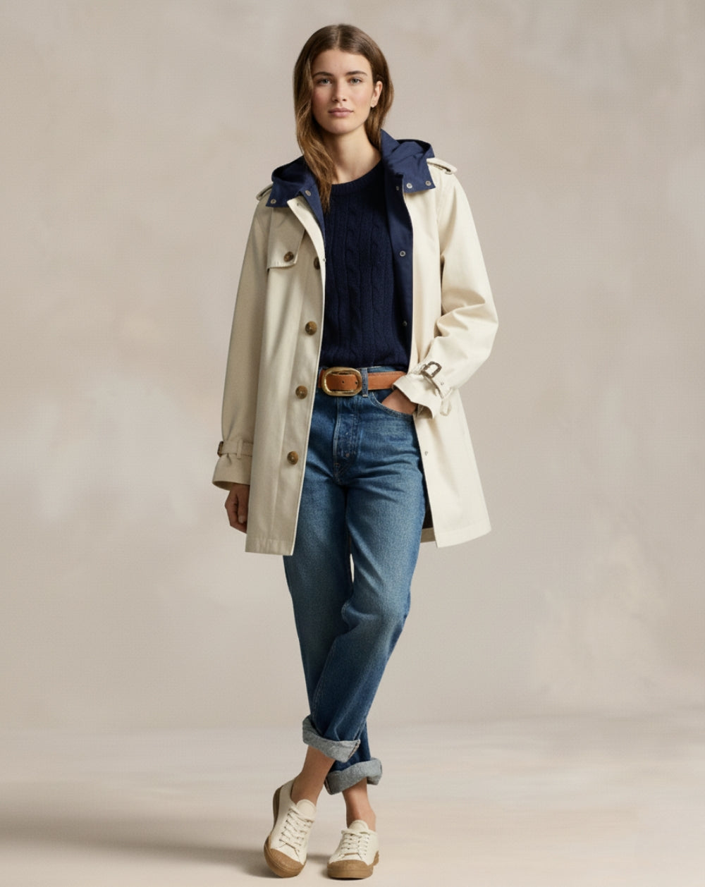 Wyrafinowany bawełniany płaszcz typu trencz w dwóch kolorach