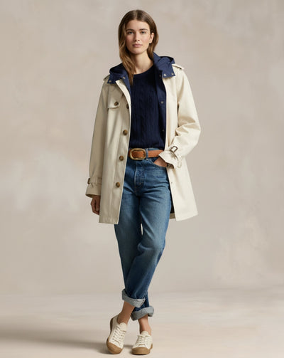 Wyrafinowany bawełniany płaszcz typu trencz w dwóch kolorach