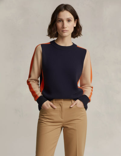 Sweter z okrągłym dekoltem z wełny w blokach kolorów