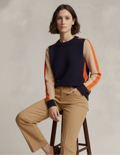 Sweter z okrągłym dekoltem z wełny w blokach kolorów