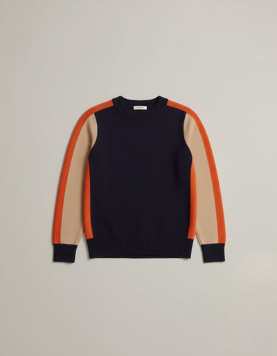 Sweter z okrągłym dekoltem z wełny w blokach kolorów