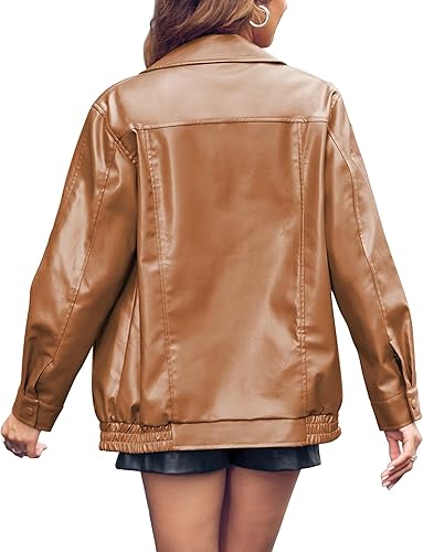 Miladusa Damskie skórzane kurtki plus size, modne kurtki casualowe z zamkiem błyskawicznym i kieszeniami