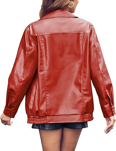 Miladusa Damskie skórzane kurtki plus size, modne kurtki casualowe z zamkiem błyskawicznym i kieszeniami