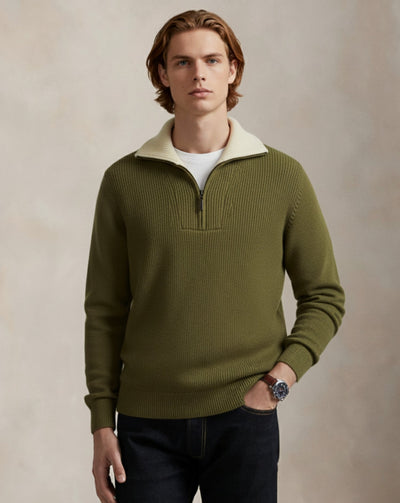 Sweter Heritage z kontrastowym kołnierzykiem i zamkiem błyskawicznym o długości 1/4