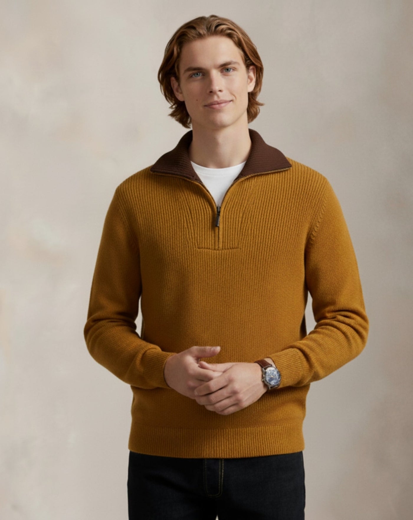 Sweter Heritage z kontrastowym kołnierzykiem i zamkiem błyskawicznym o długości 1/4