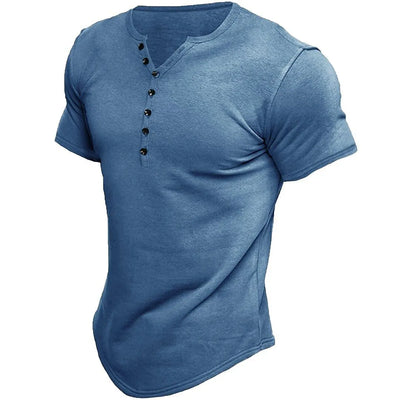 Max - Męska koszulka z krótkim rękawem w jednolitym kolorze, w stylu henley, casualowa, vintage