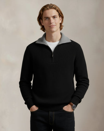 Sweter Heritage z kontrastowym kołnierzykiem i zamkiem błyskawicznym o długości 1/4