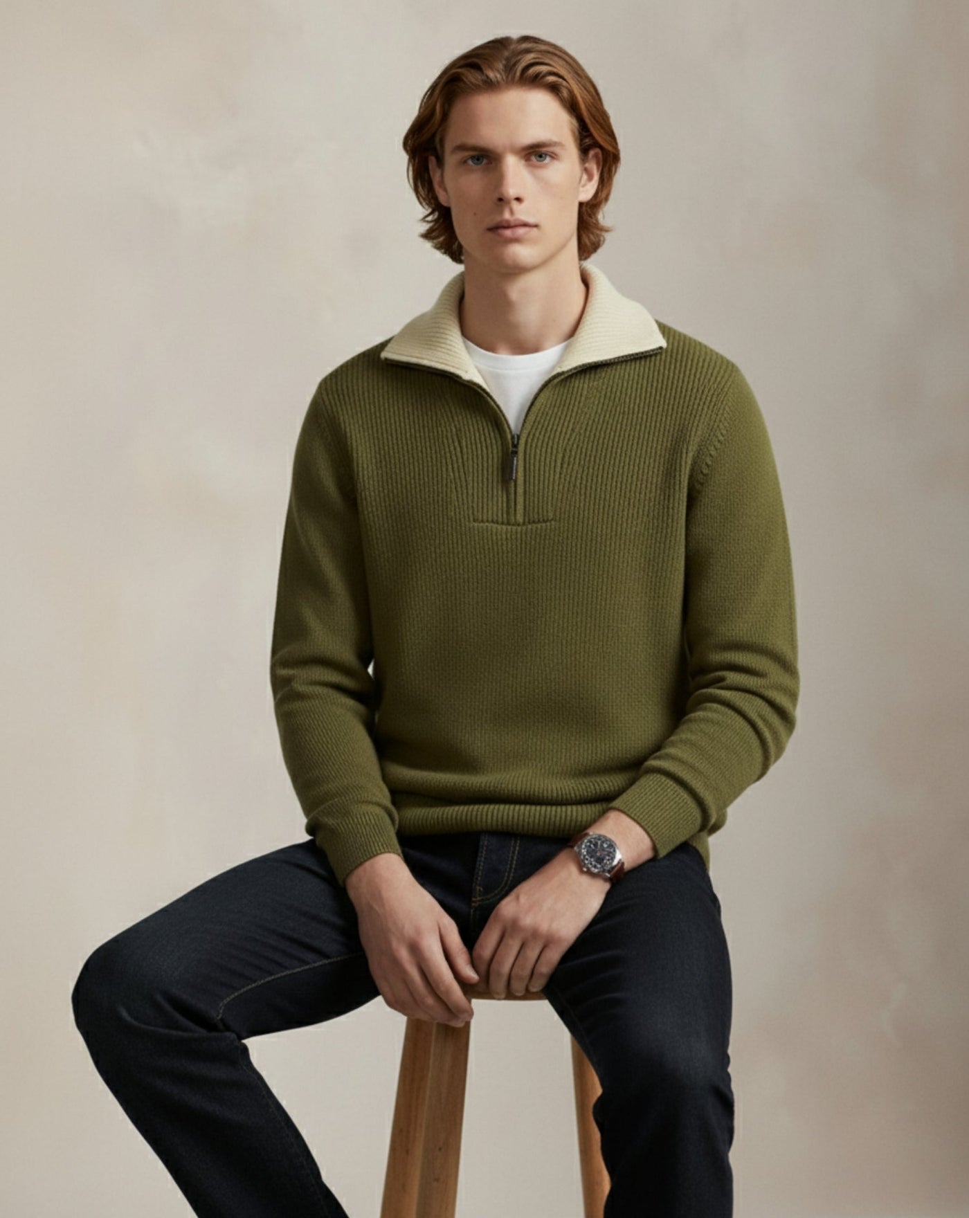 Sweter Heritage z kontrastowym kołnierzykiem i zamkiem błyskawicznym o długości 1/4