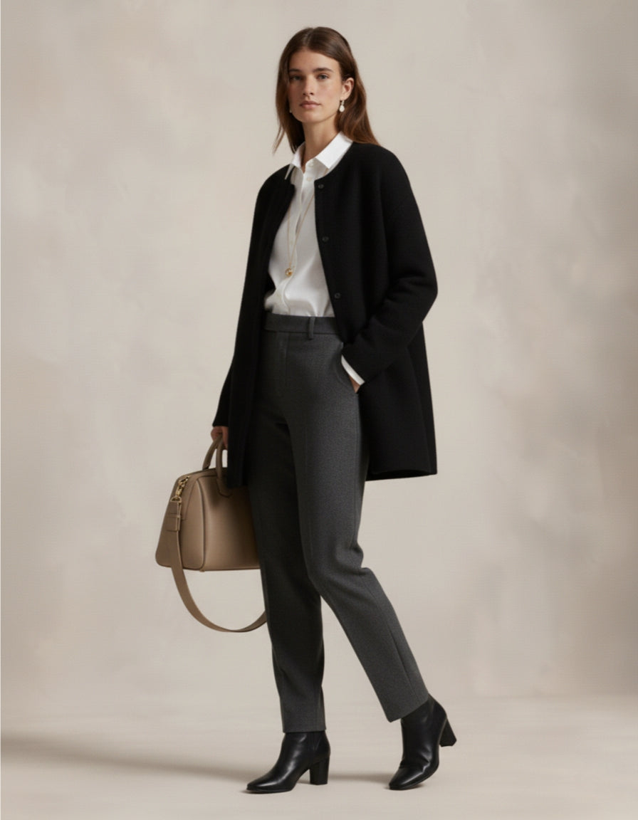 Klasyczny wełniany kardigan bez kołnierzyka