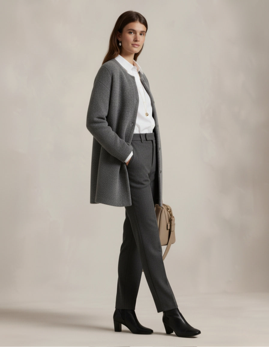 Klasyczny wełniany kardigan bez kołnierzyka