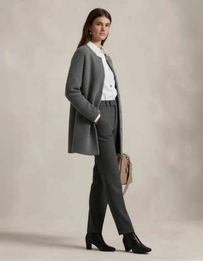 Klasyczny wełniany kardigan bez kołnierzyka