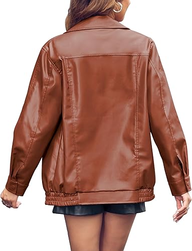 Miladusa Damskie skórzane kurtki plus size, modne kurtki casualowe z zamkiem błyskawicznym i kieszeniami