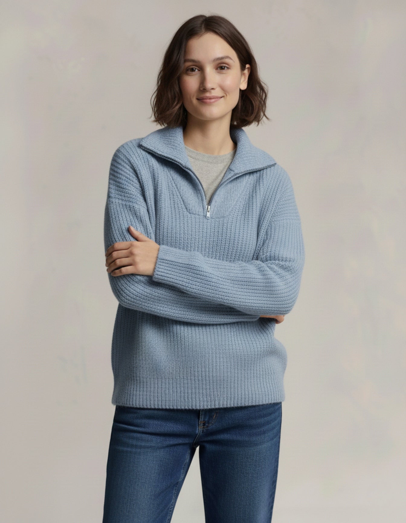 Sweter z dzianiny Heritage z zamkiem ćwierć