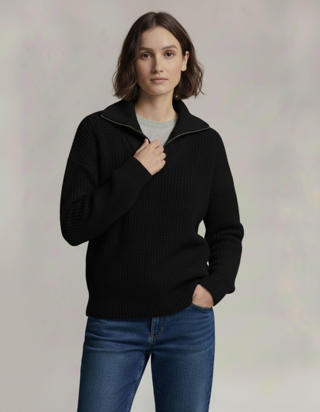 Sweter z dzianiny Heritage z zamkiem ćwierć