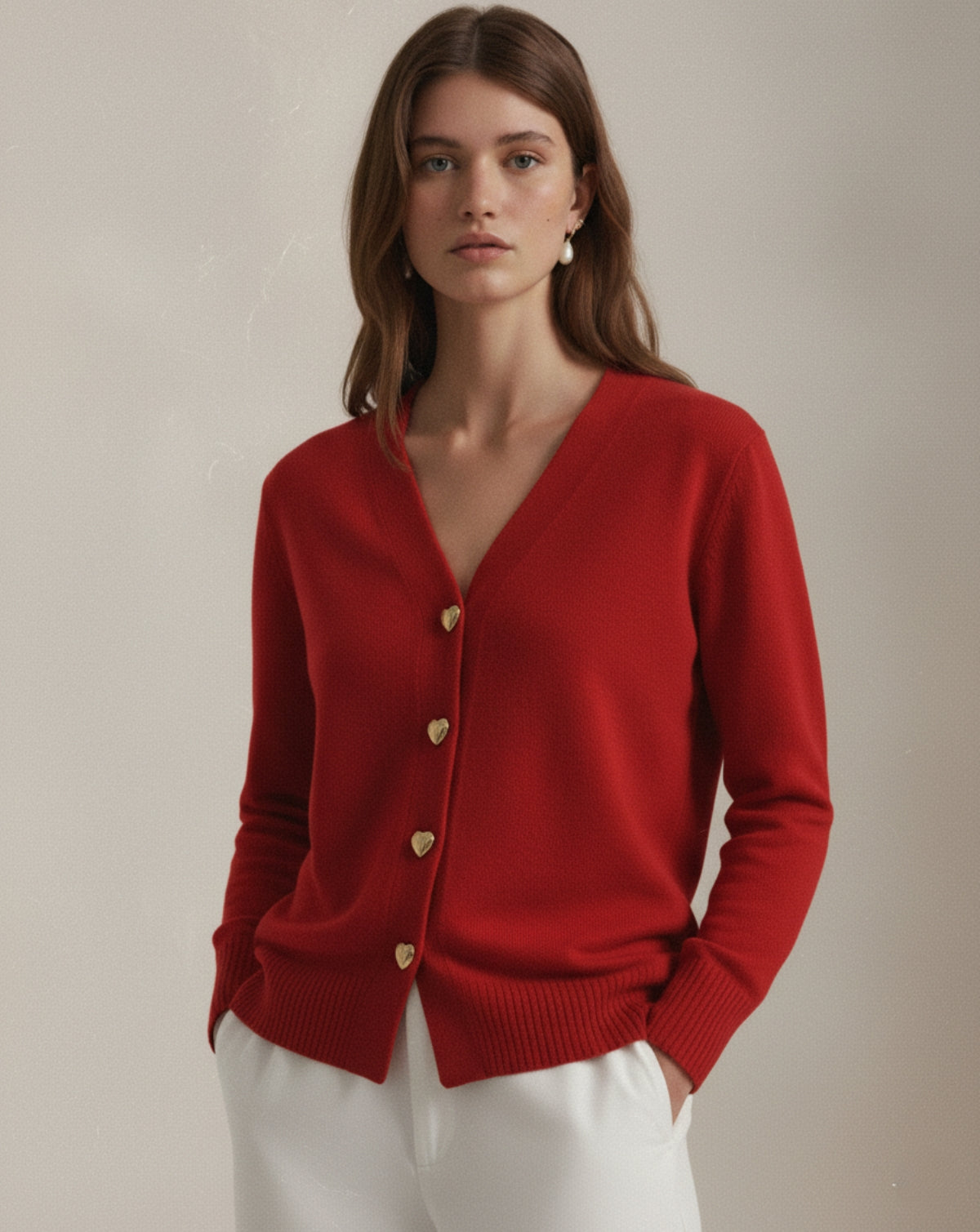 Elegancki wełniany kardigan z guzikami w kształcie serca