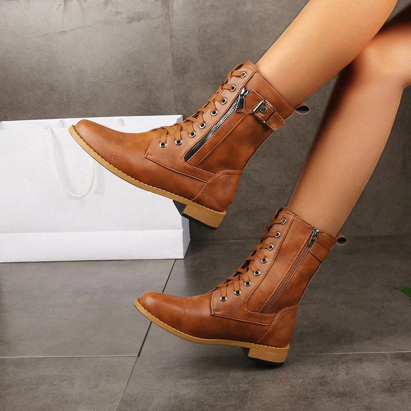 Nicole - Damskie buty ortopedyczne z okrągłym noskiem i zamkiem błyskawicznym z boku